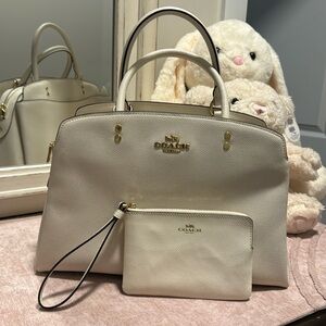 White-ISH cream color coach purse with matching wristlet